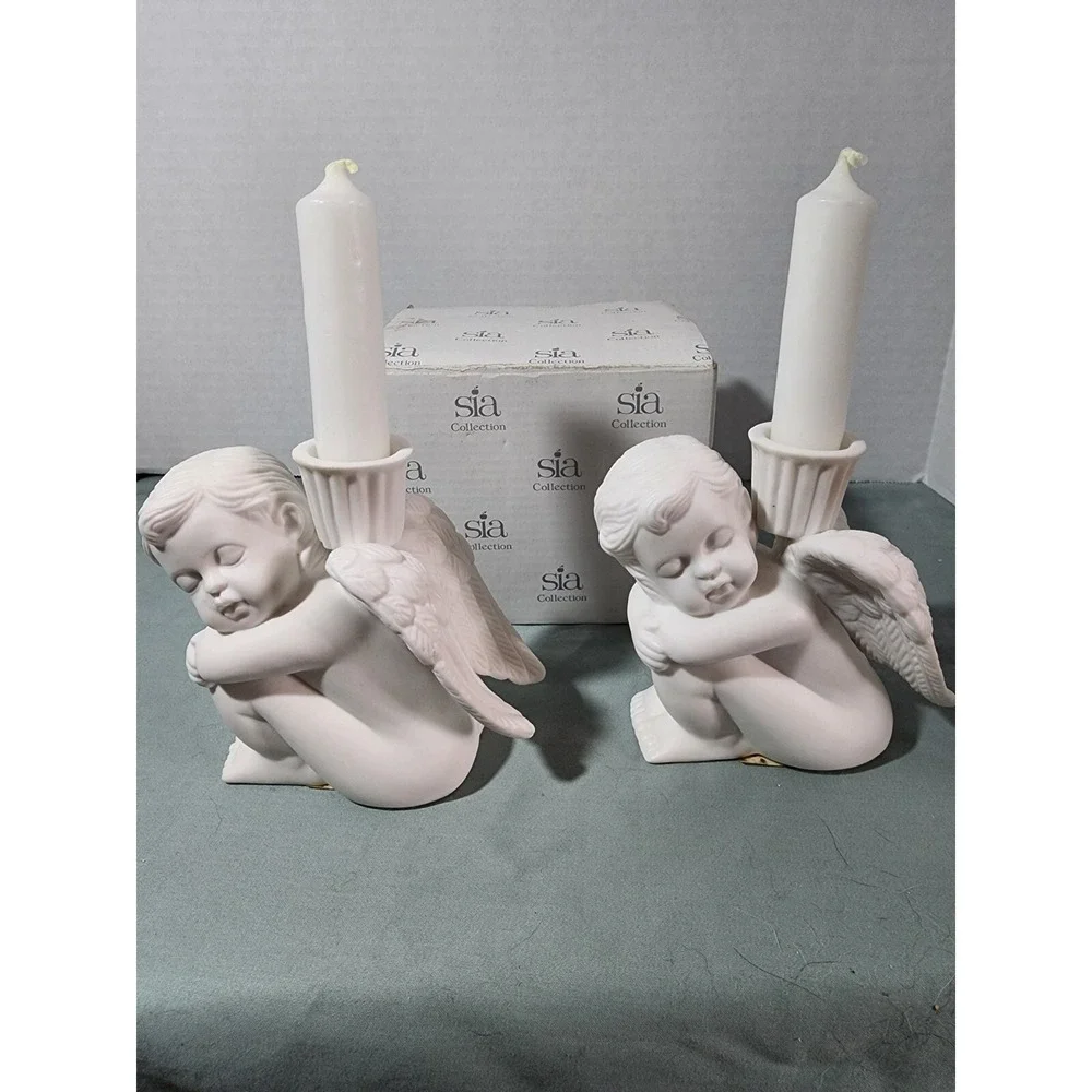 Sia Collection‎ Ceramic Sitting Angel Candle Holders